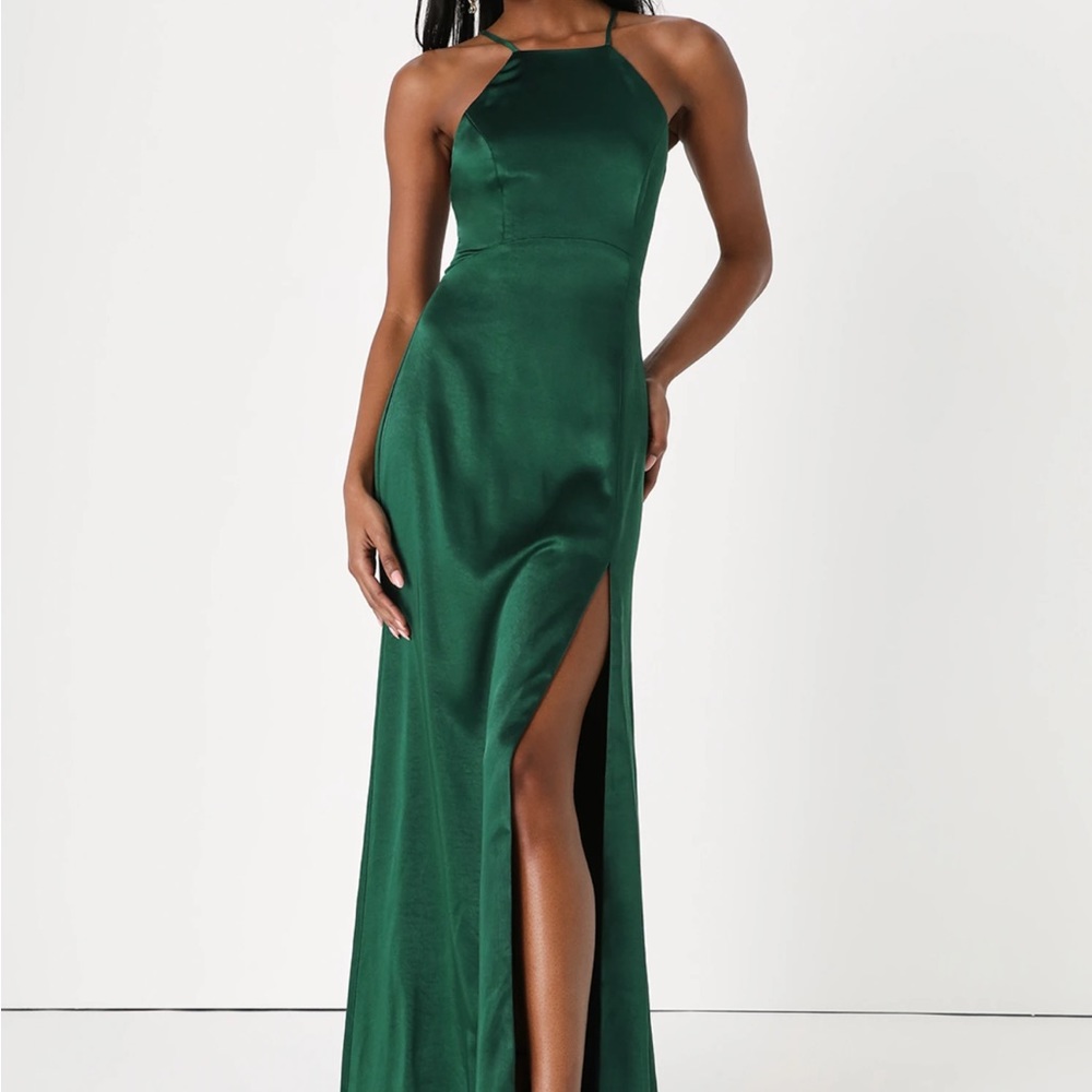 Born to Captivate Forest Green Satin Backless Maxi Dress